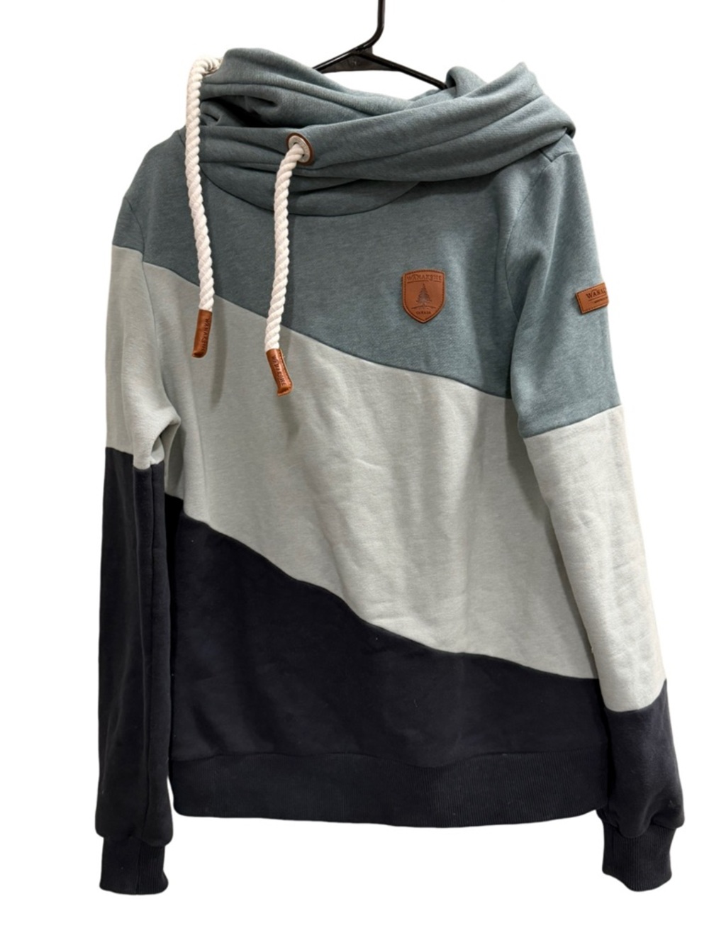 Wanakome Colorblock Hoodie Cowl Neck Pullover Blue Size Small - Picture 2 of 10